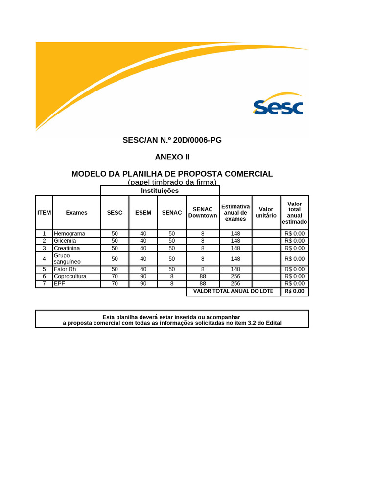 Anexo+II+ +Modelo+Da+Planilha+de+Proposta+Comercial | PDF