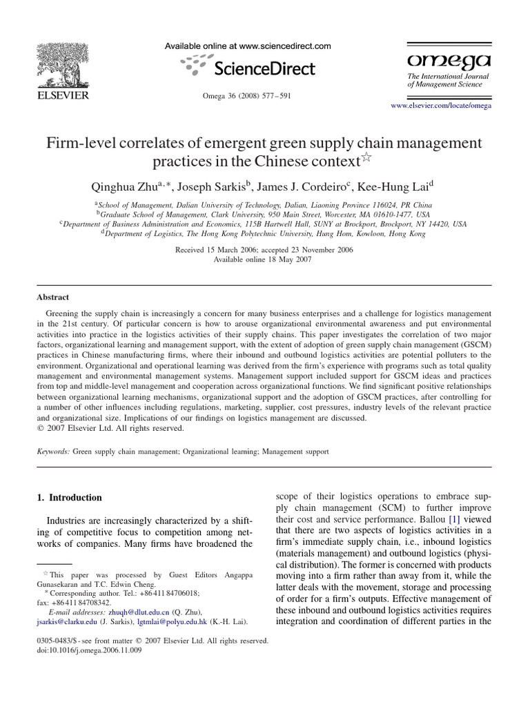 Green SCM in Chinese Firms | PDF | Supply Chain Management | Supply Chain