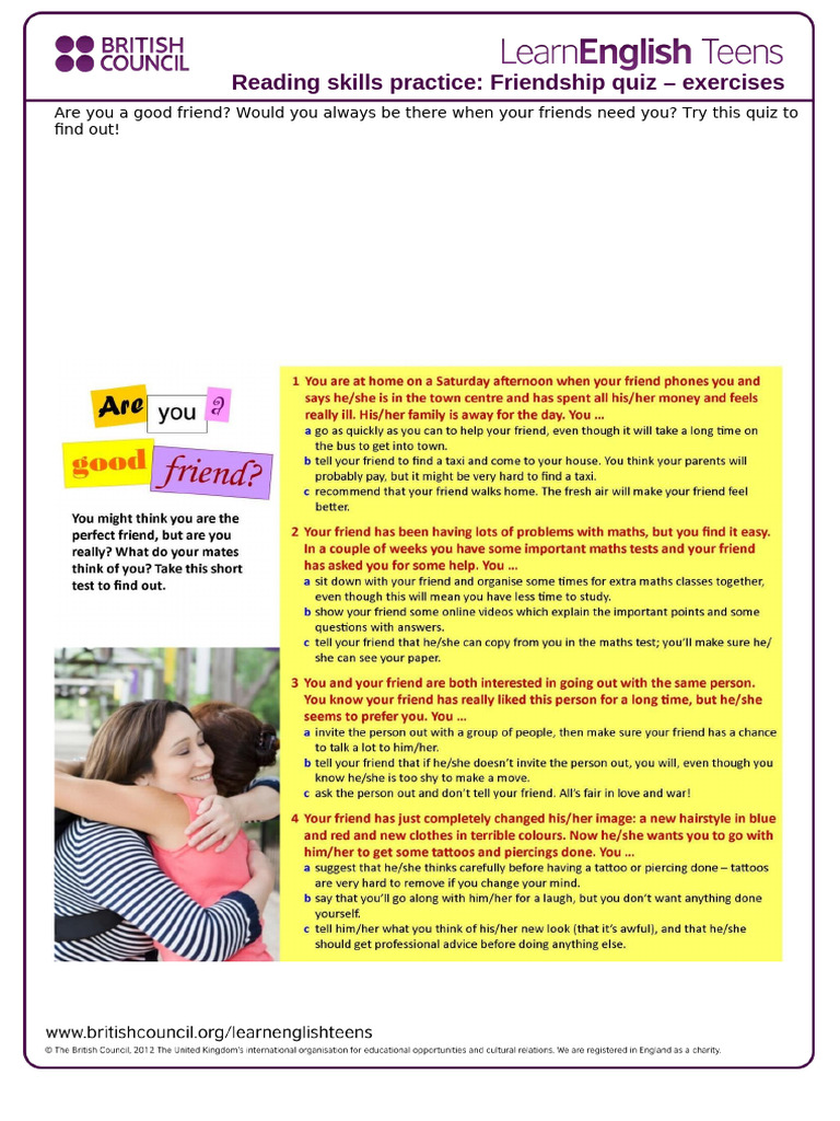 Friendship Quiz - Exercises 1 | PDF | Self-Improvement