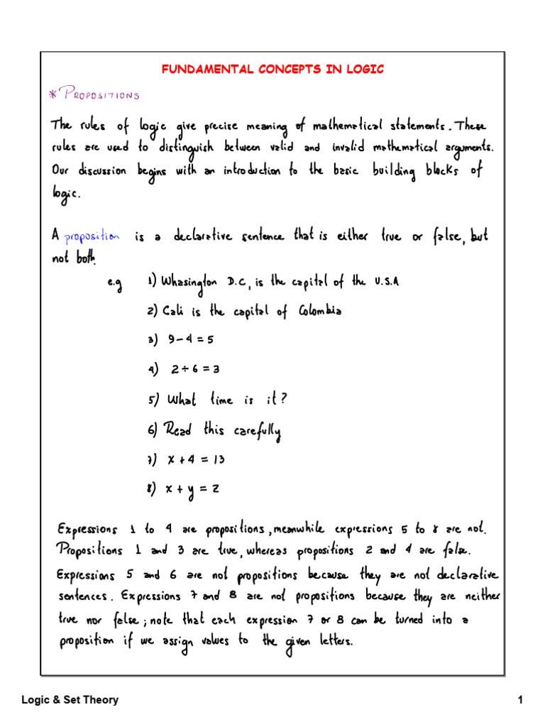 Lecture 01 Math Logic SetTheory | PDF | Teaching Methods & Materials