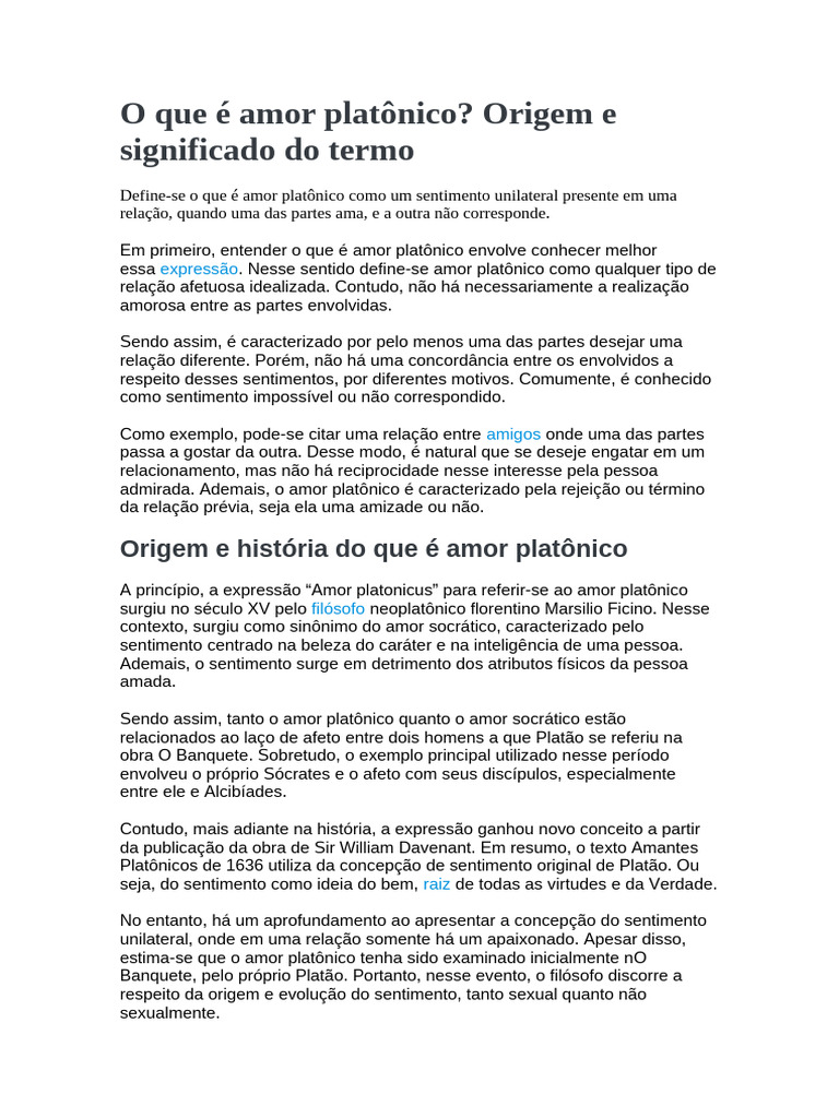 Amor Platônico | PDF | Amor | Virtude