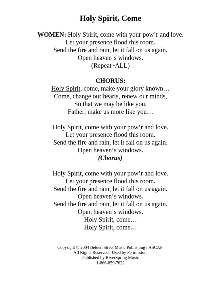 Holy Spirit Worship Song Lyrics | PDF | Poetry