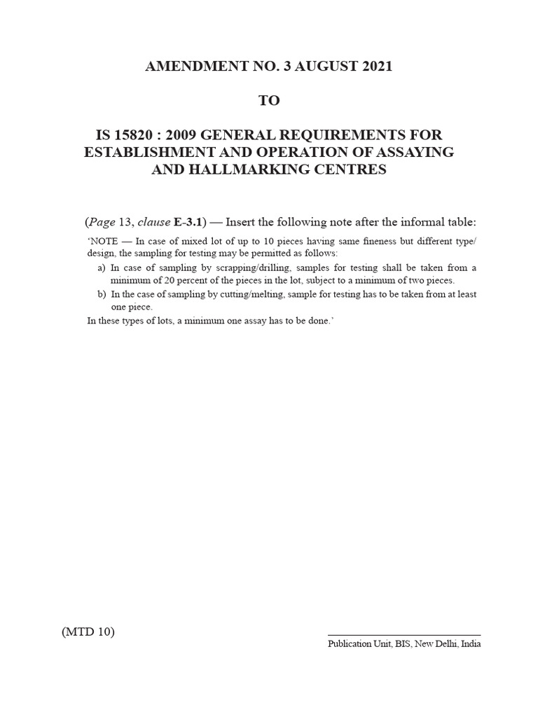 Amendment No. 3 August 2021 To Is 15820: 2009 General Requirements For ...