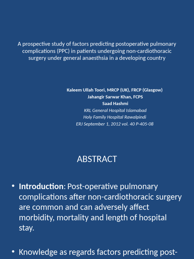 A Prospective Study of Factors Predicting Postoperative Pulmonary | PDF ...