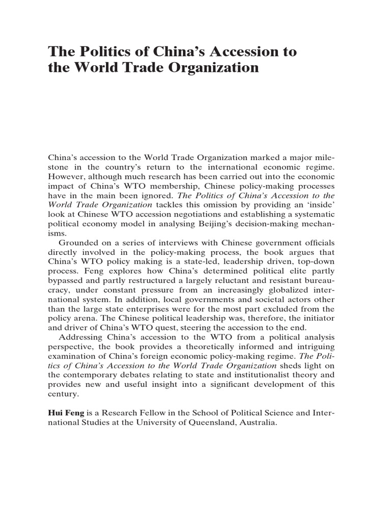 The Politics of China's Accession To WTO | PDF | World Trade ...