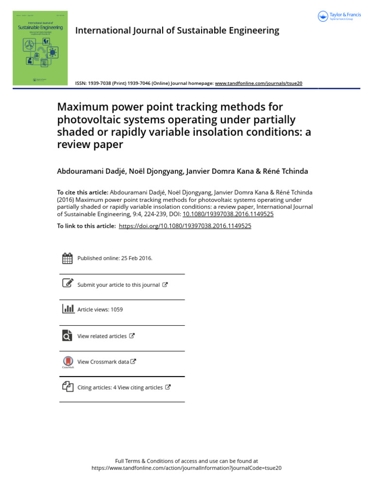 Maximum Power Point Tracking Methods For Photovoltaic Systems Operating ...