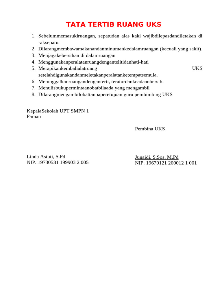 Tata Tertib Ruang Uks | PDF