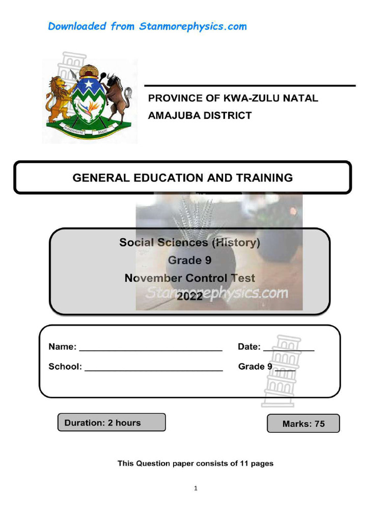 KZN History Grade 9 November 2022 QP and Memo | PDF