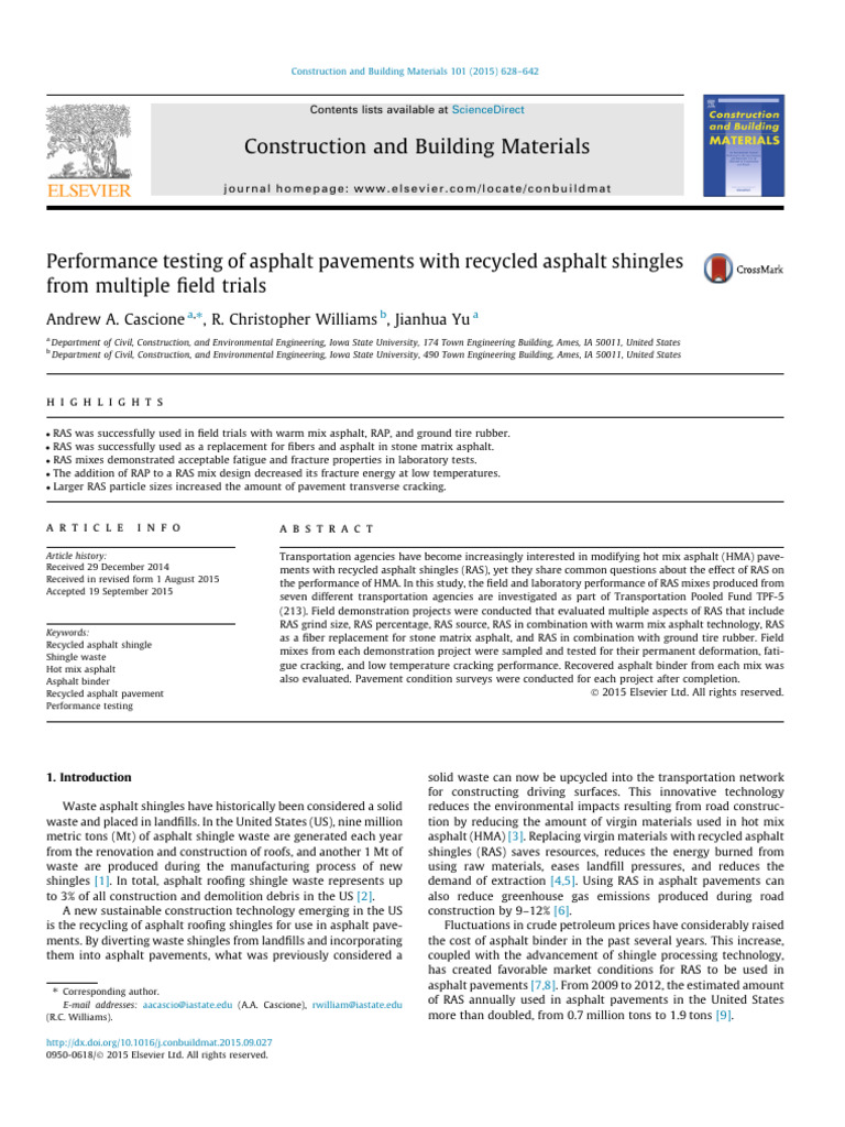 Performance Testing of Asphalt Pavements With Recycled Asphalt Shingles ...