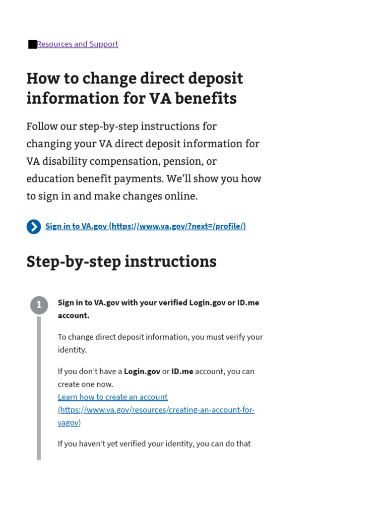 Update VA Direct Deposit Info Online | PDF | United States Department ...