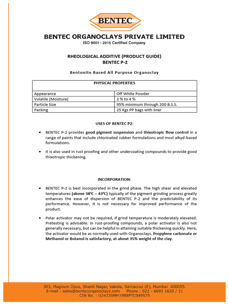 Bentec P-2 Product Guide | PDF | Solvent | Gel