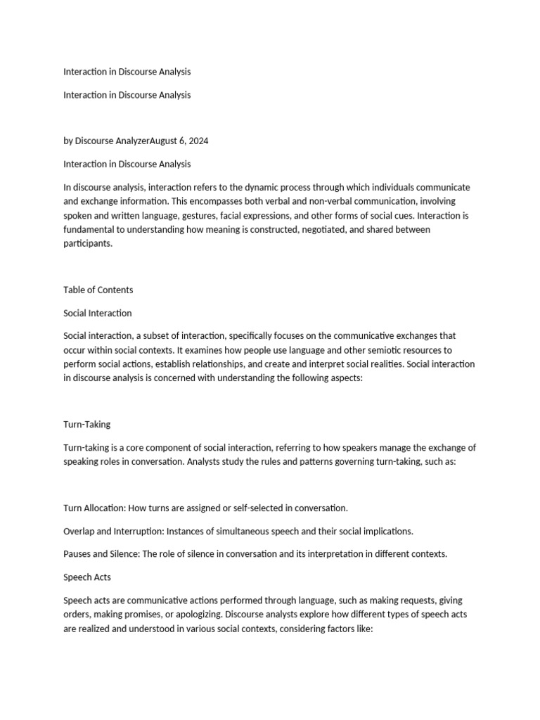 Understanding Interaction in Discourse Analysis | PDF | Communication ...