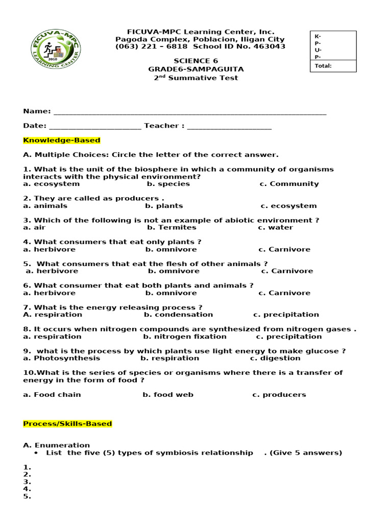 Science 6 Quarter 2 Test MCQs | PDF | Ecosystem | Foods