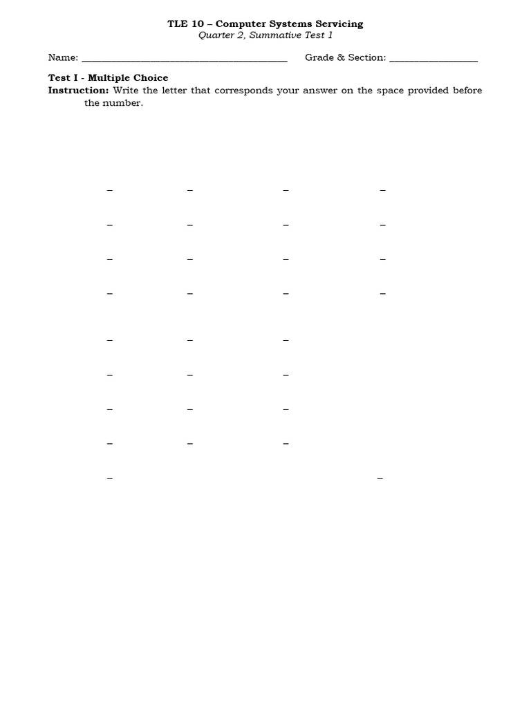 Computer Systems Servicing Test Guide | PDF | Data Transmission ...