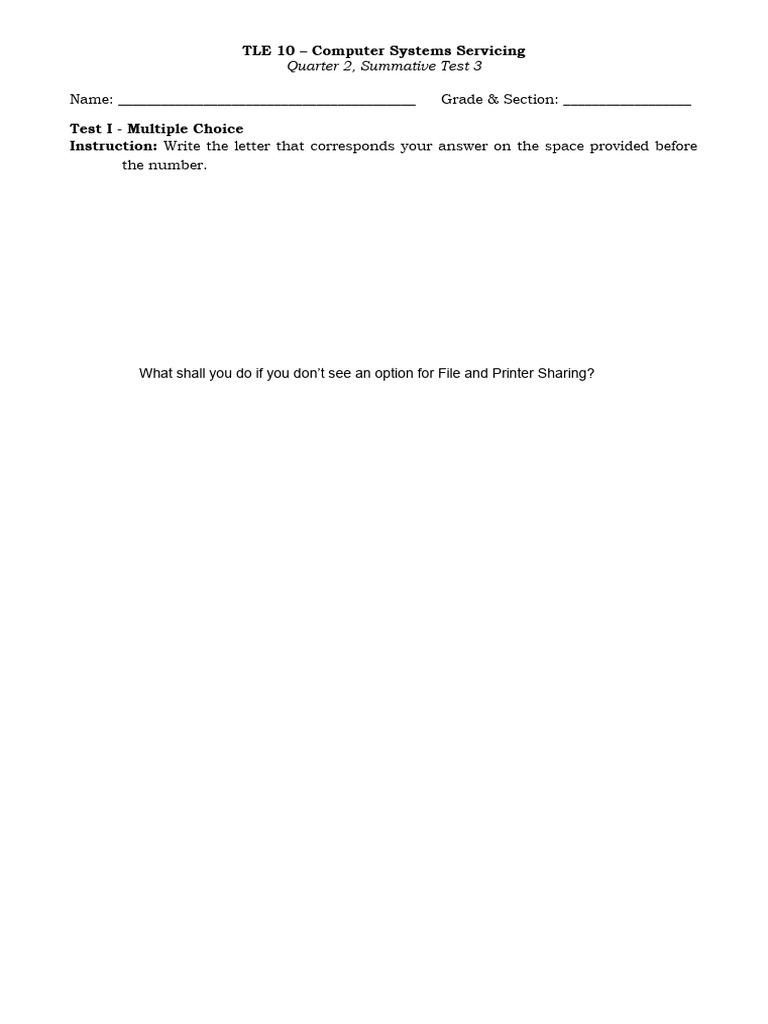 TLE 10 CSS Q2 Summative Test 3 Performance Task 3 | PDF | Occupational ...