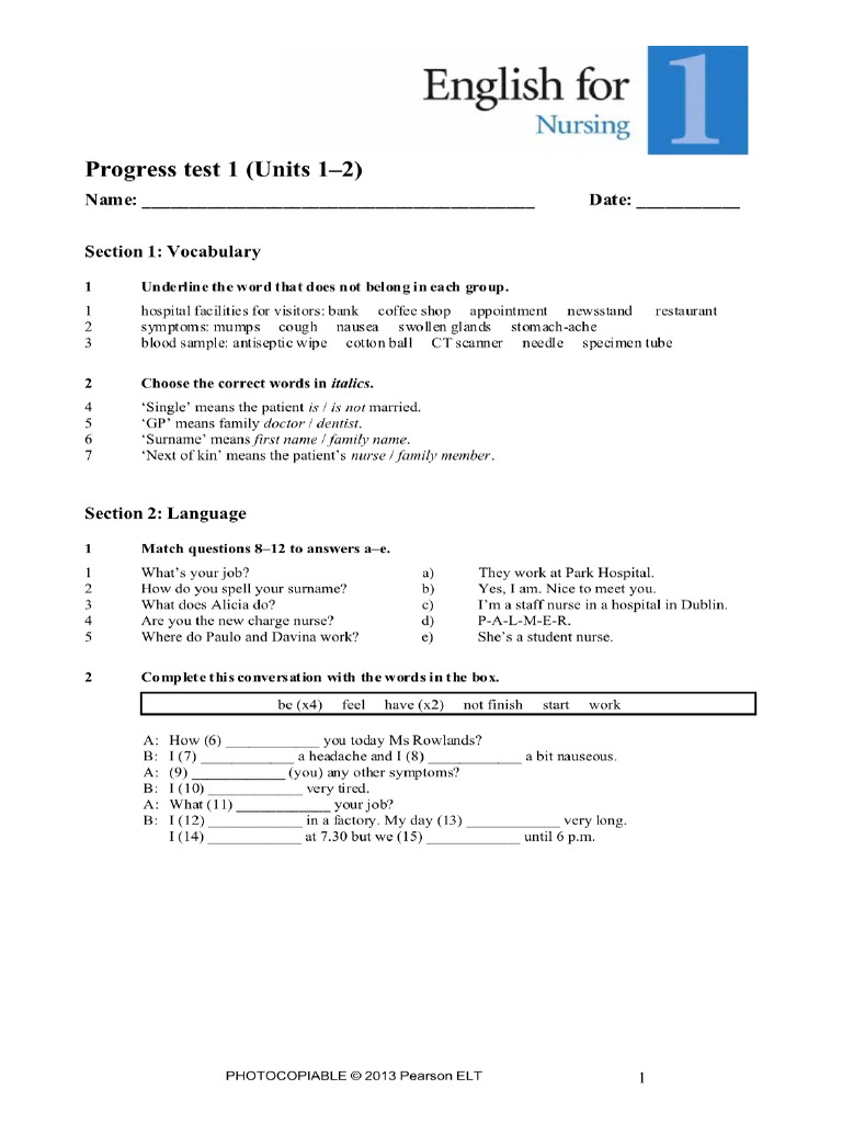 Progress Test Unit 1 2 Pdf
