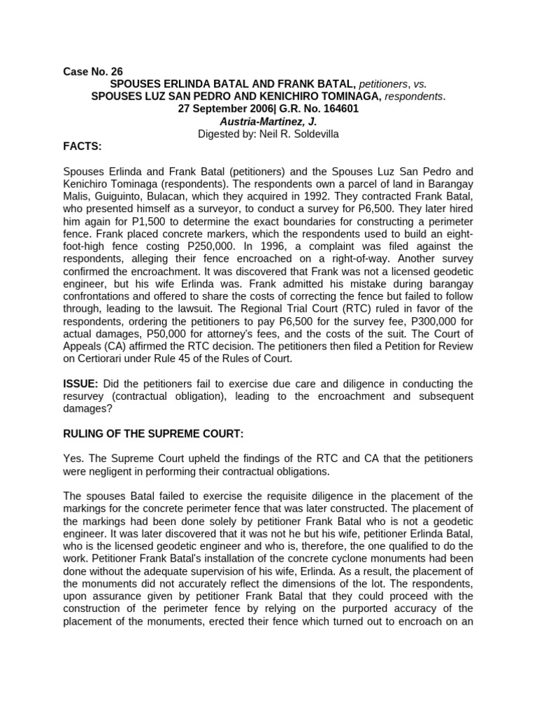 Batal vs. San Pedro: Survey Negligence Case | PDF | Lawsuit | Surveying