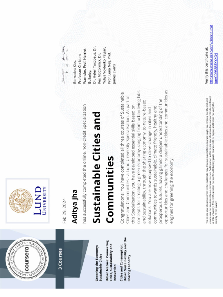 Sustainable Cities and Communities Coursera Certificate | PDF