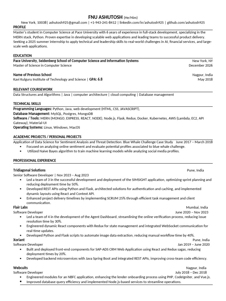 Software Engineering Web Development Game Design Resume Template Entry ...