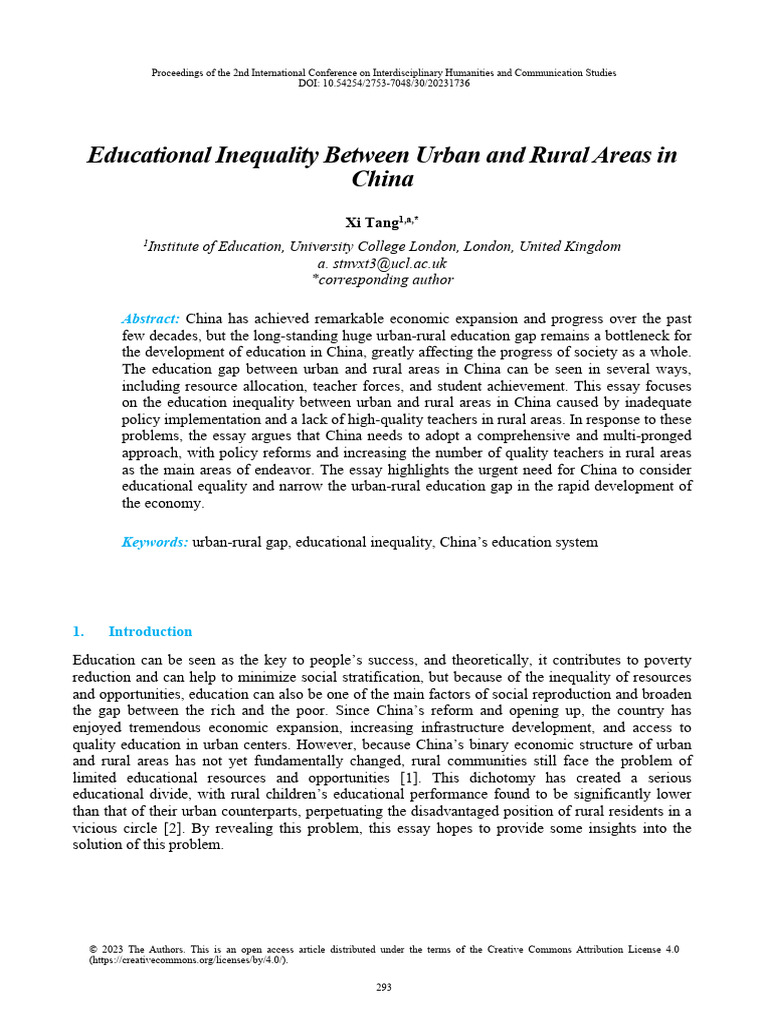 Urban-Rural Education Inequality in China | PDF | Teachers | Economic ...