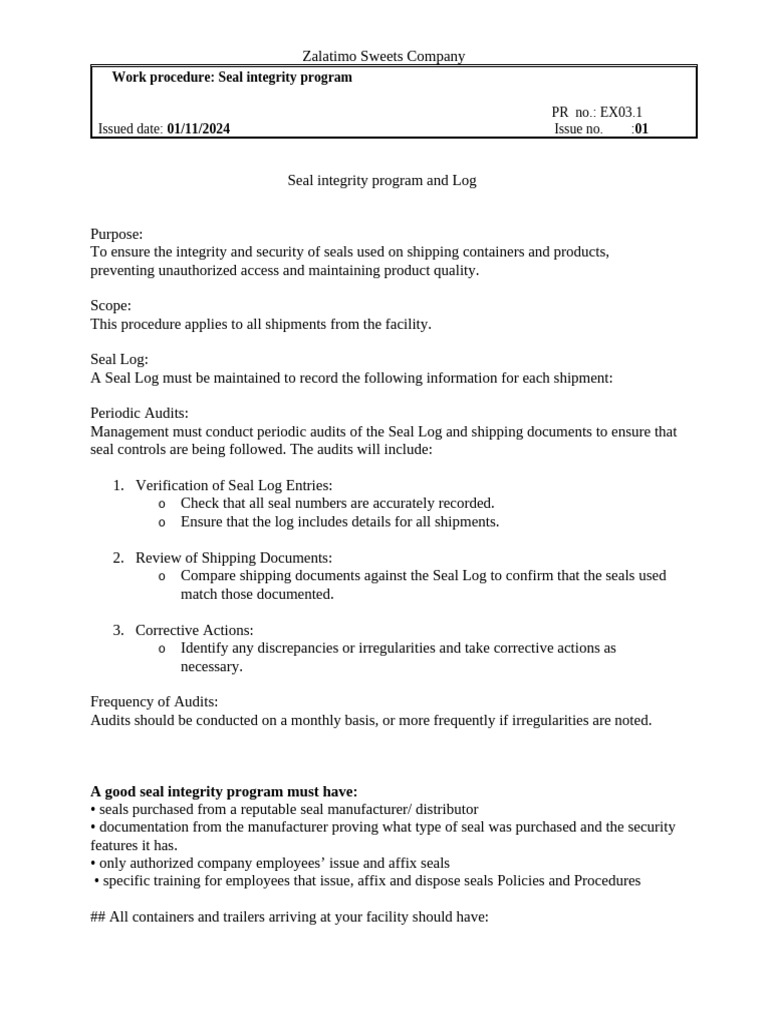 Seal Integrity Program | PDF | Audit | Seal (Emblem)