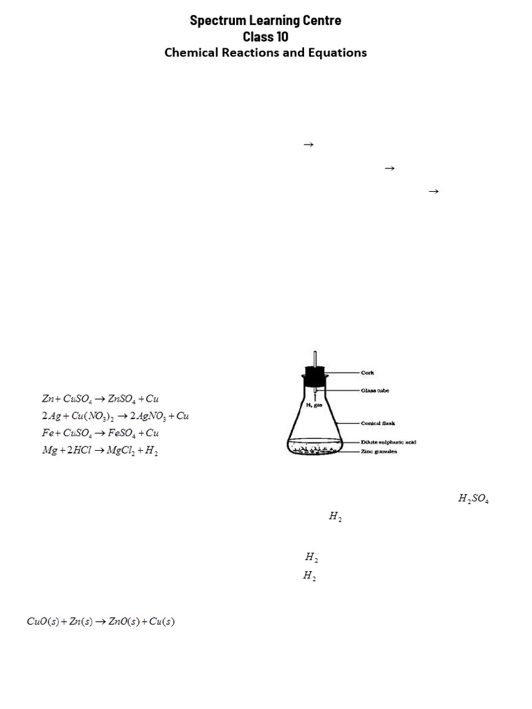 Class 10 Chemical Reactions Quiz | PDF | Chemical Reactions | Oxide