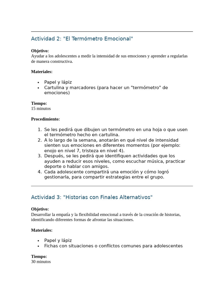 Actividades para Regular Emociones Adolescentes | PDF | Liderazgo | Las ...