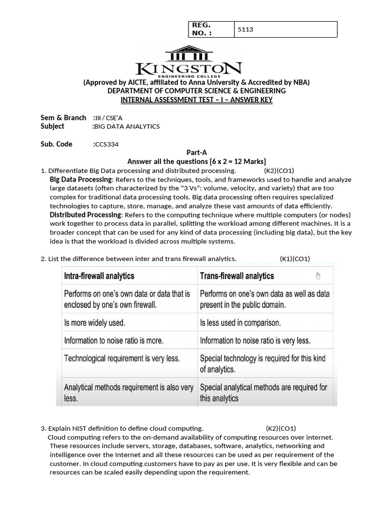 CSE Big Data Analytics Exam Key | PDF | Big Data | Analytics