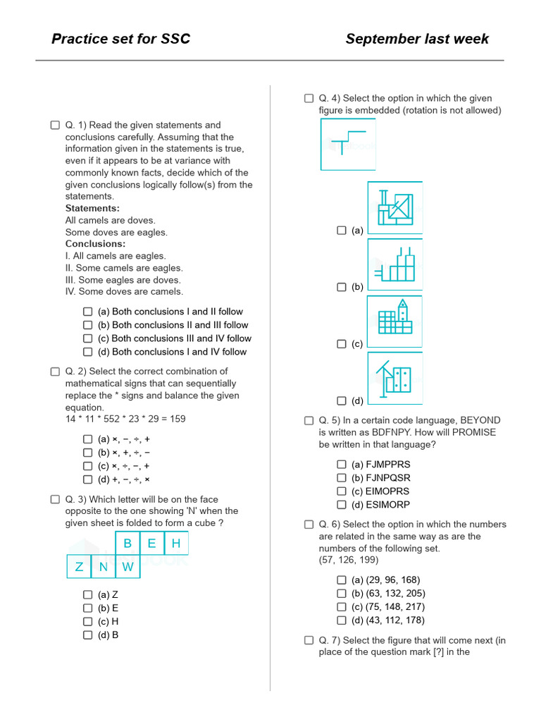 SSC Practice Set: Logical Reasoning & Math | PDF