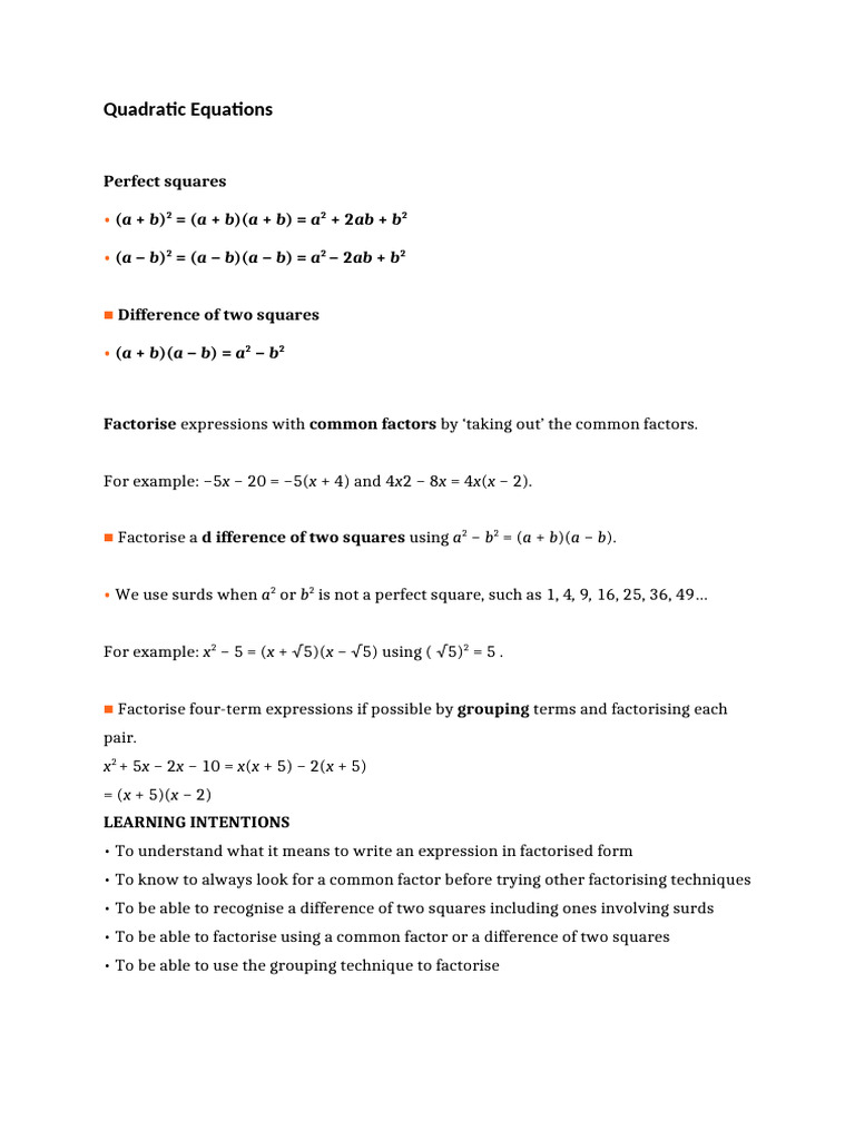 Quadratic Equations | PDF