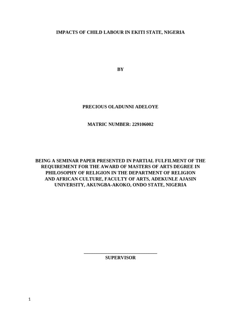 Child Labour Effects in Ekiti State, Nigeria | PDF | Child Labour ...
