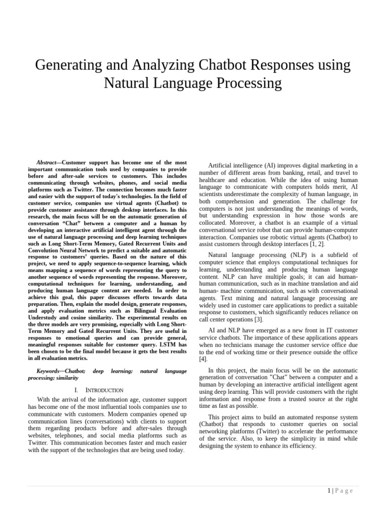 Chatbot Response Generation with NLP | PDF | Deep Learning | Artificial ...