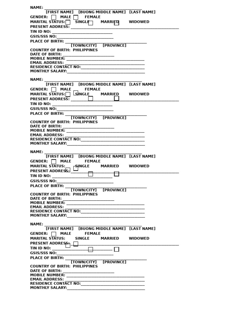 Philippine Personal Information Form | PDF | Welfare | Social Programs