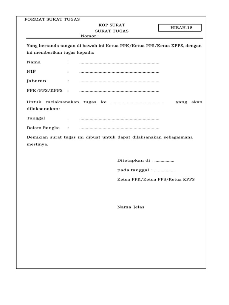 HIBAH.18 Format SURAT TUGAS | PDF