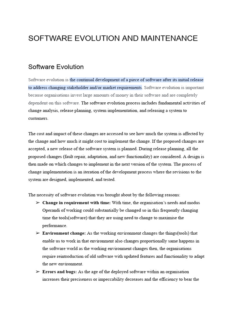 Eee1231 Software Engineering - Software Evolution and Maintenance | PDF ...