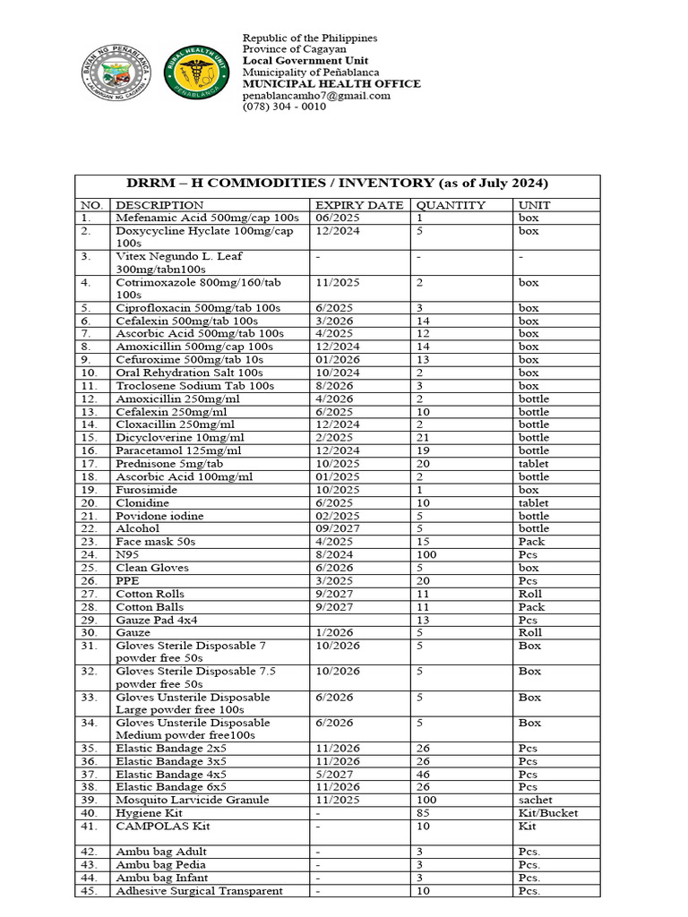 Drrmh-Inventory July | PDF | Wellness