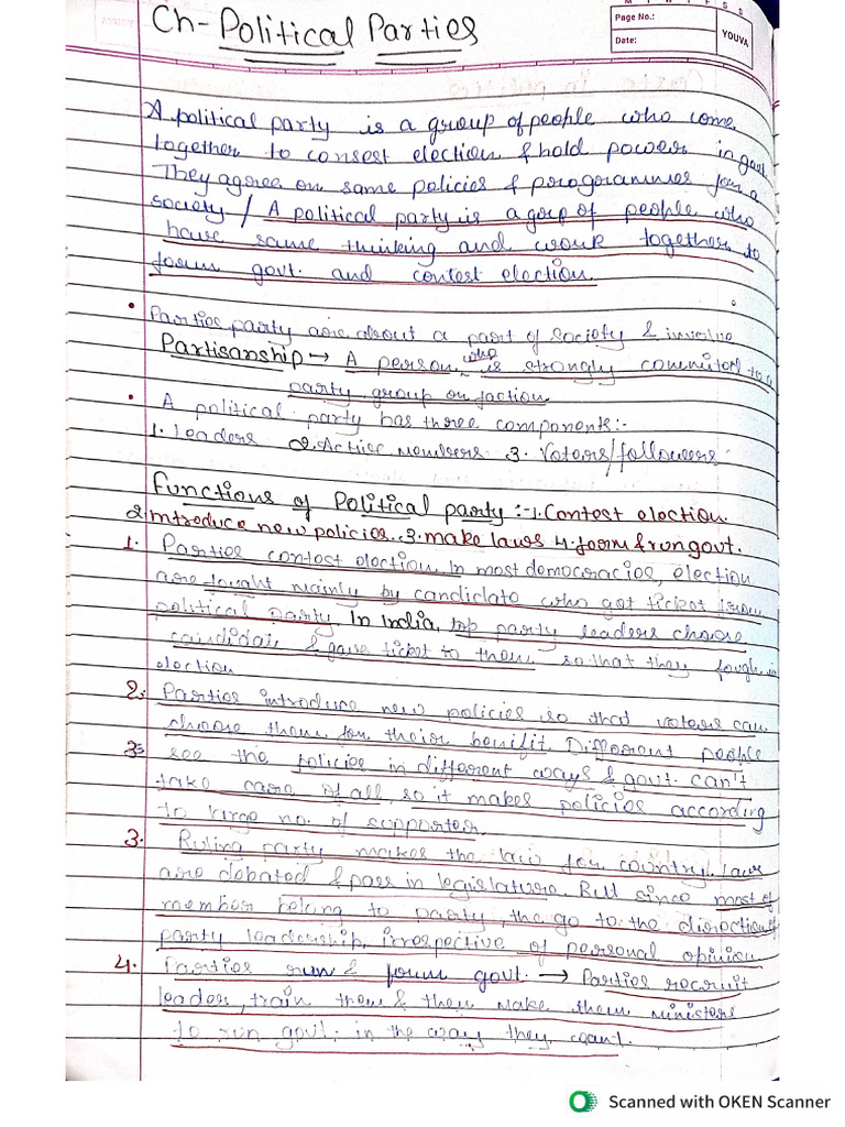 Civics - Chapter 4 (Political Parties) - Notes | PDF