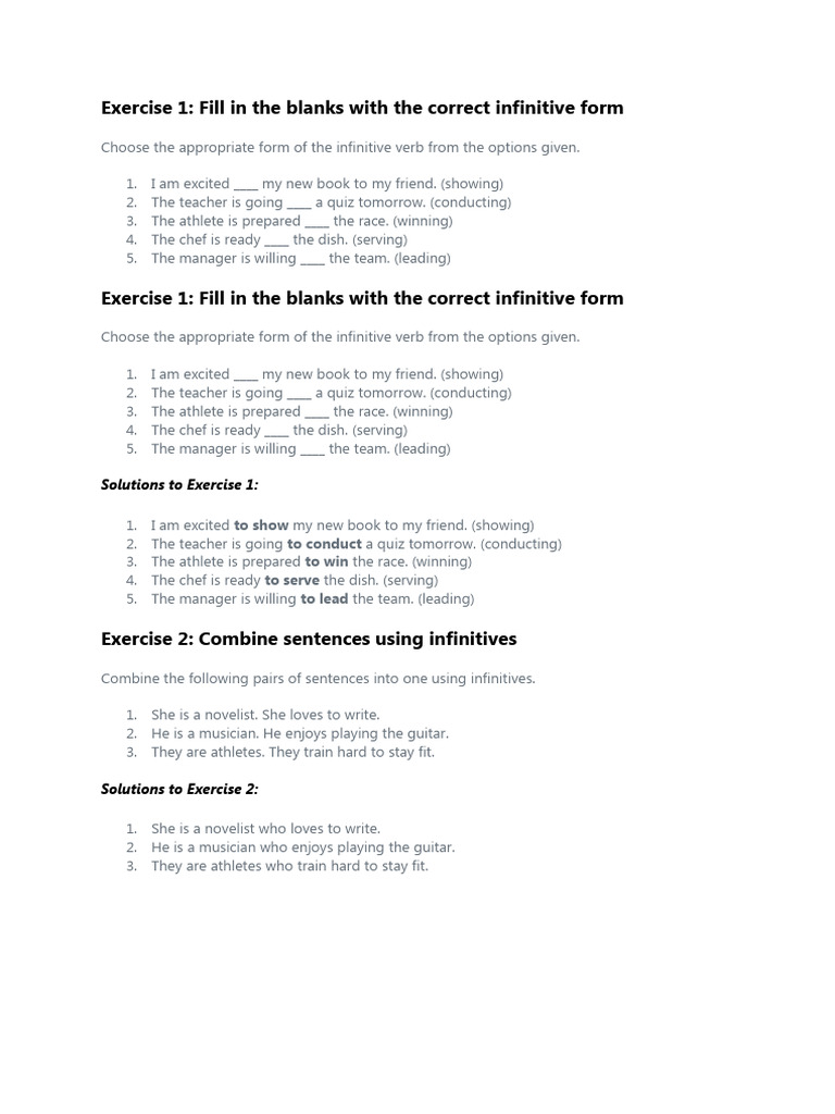 Infinitive Exercises with Answers | PDF
