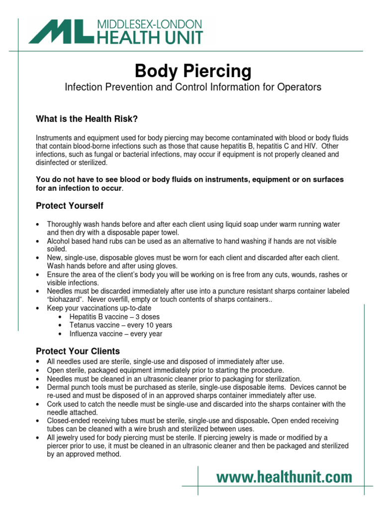 Body Piercing | PDF | Hand Washing | Public Health
