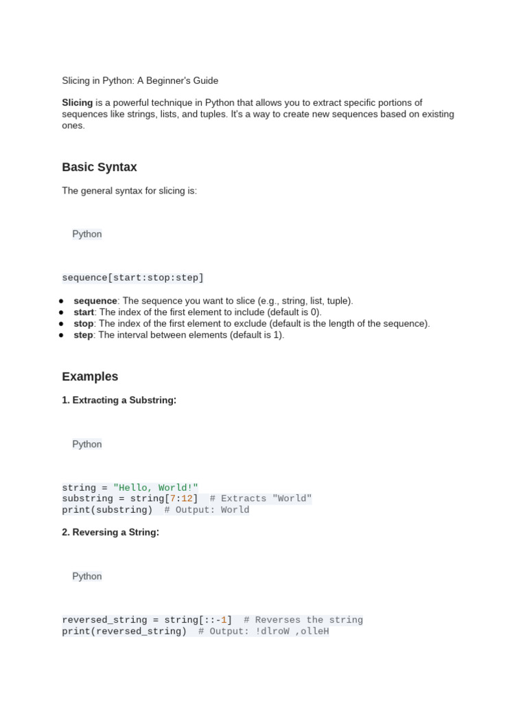 Explain Slicing For Beginners | PDF
