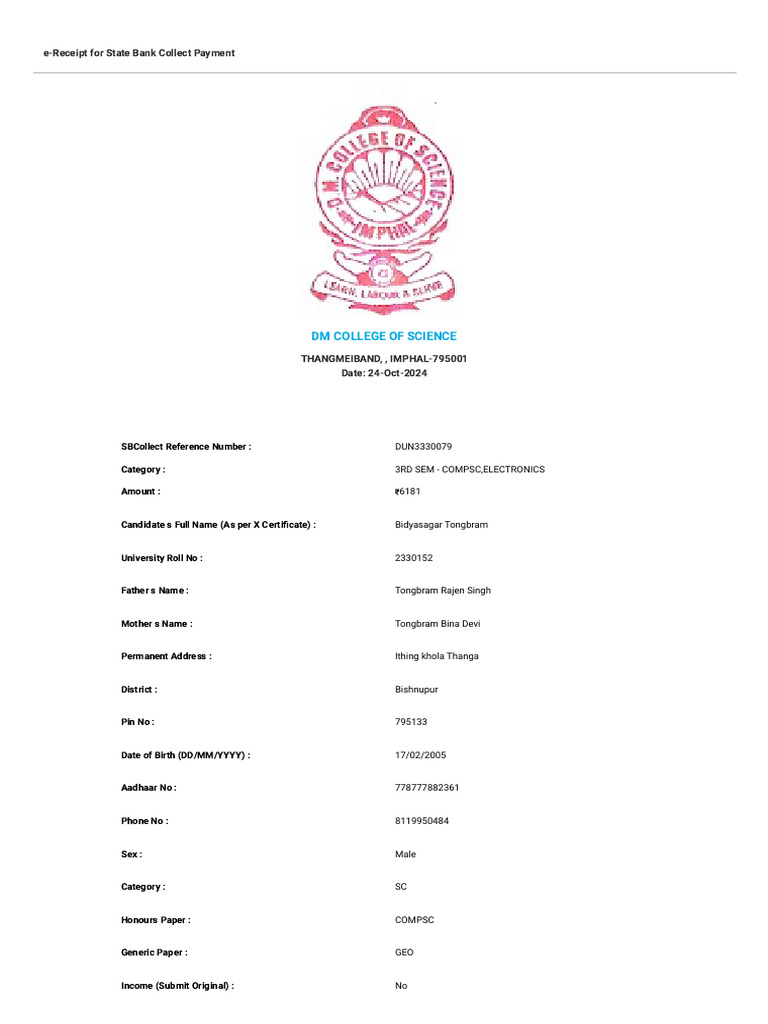 e-Receipt for SB Collect Payment | PDF