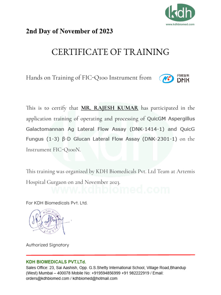 FIC-Q100 Training Certificate for Rajesh Kumar | PDF | Technology ...