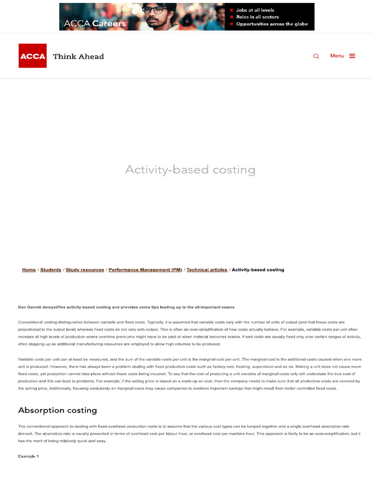ACCA Activity Based Costing Explained | PDF