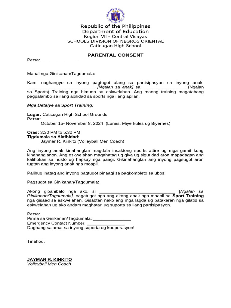 Sports Parental Consent | PDF