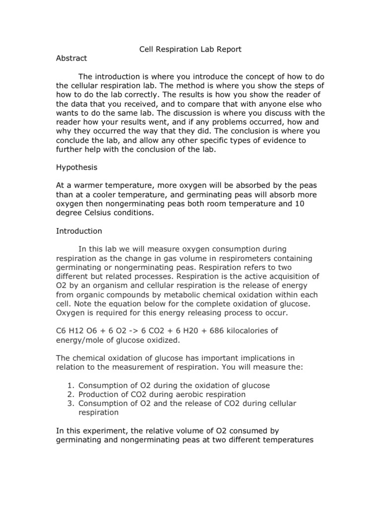 Cellular Respiration Lab Report Cellular Respiration Redox