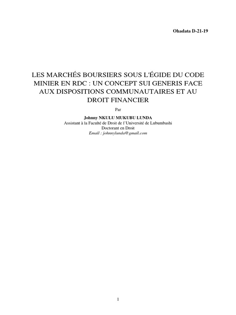 Marchés boursiers et code minier en RDC | PDF | Bourse (économie ...