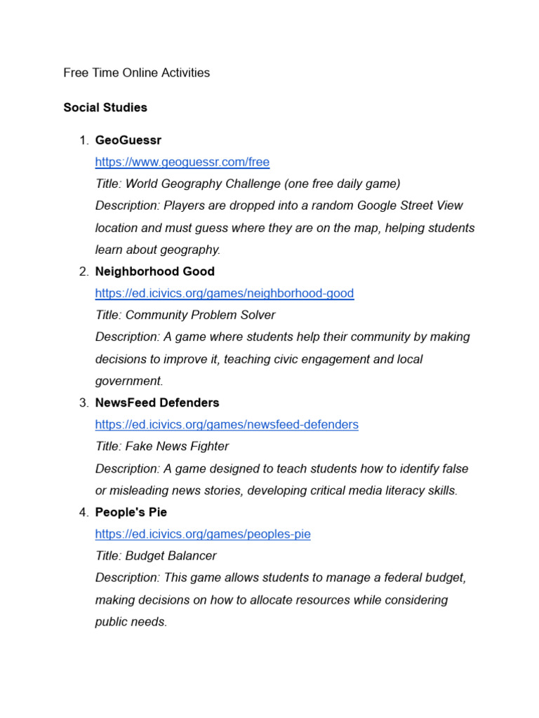 Free Time Online Activities | PDF | Vocabulary | Word