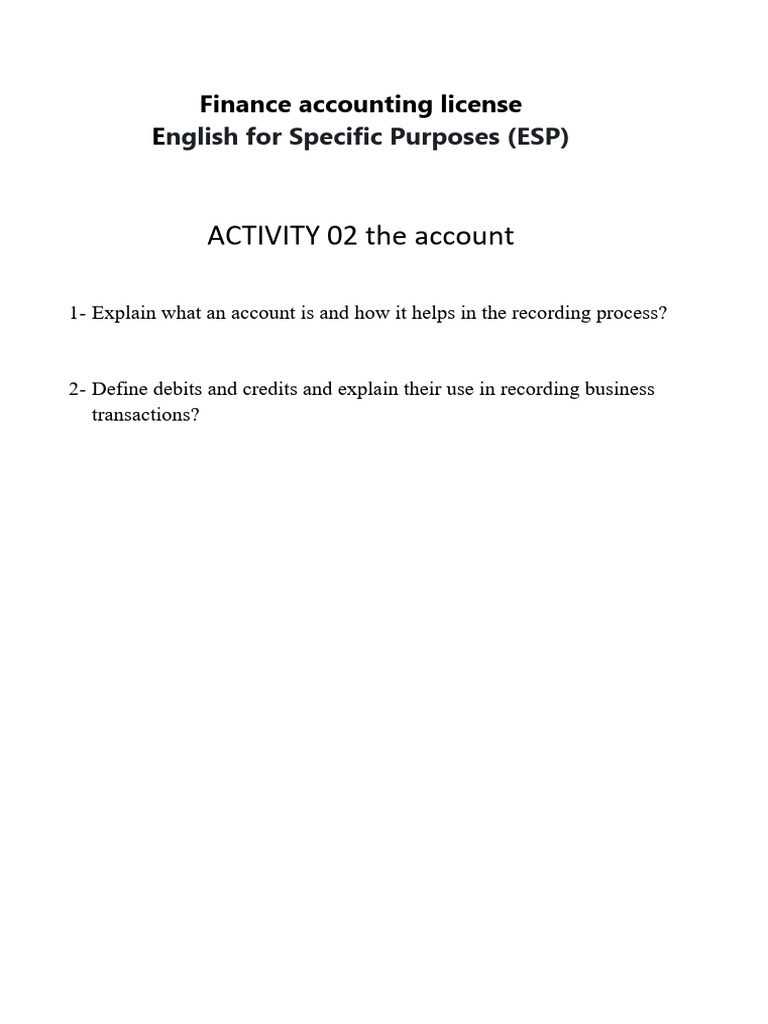 ACTIVITY 02 The Account | PDF | Finance & Money Management