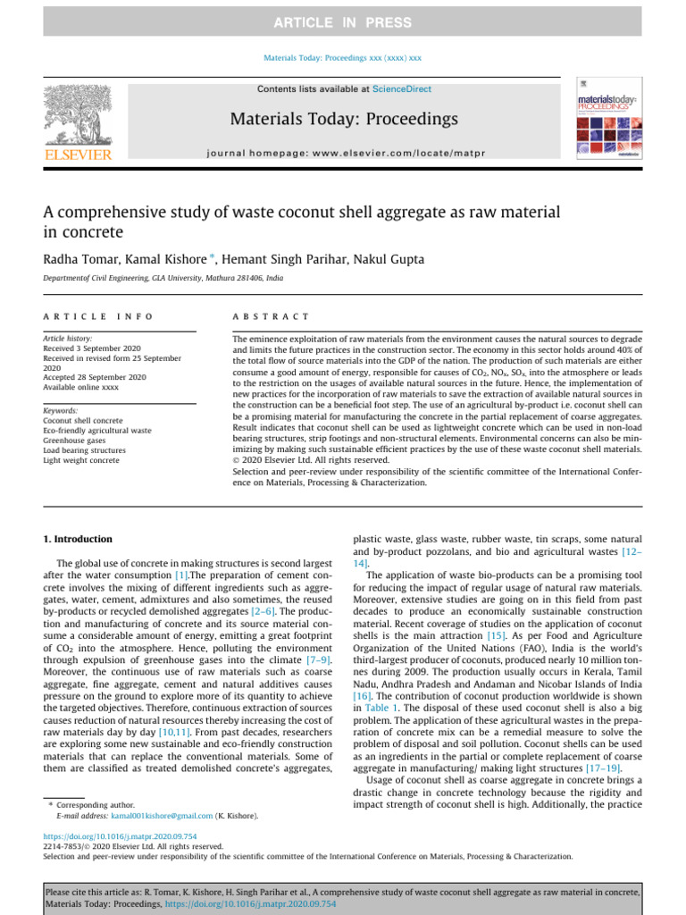 Coconut Shell Aggregate in Concrete | PDF | Concrete | Cement