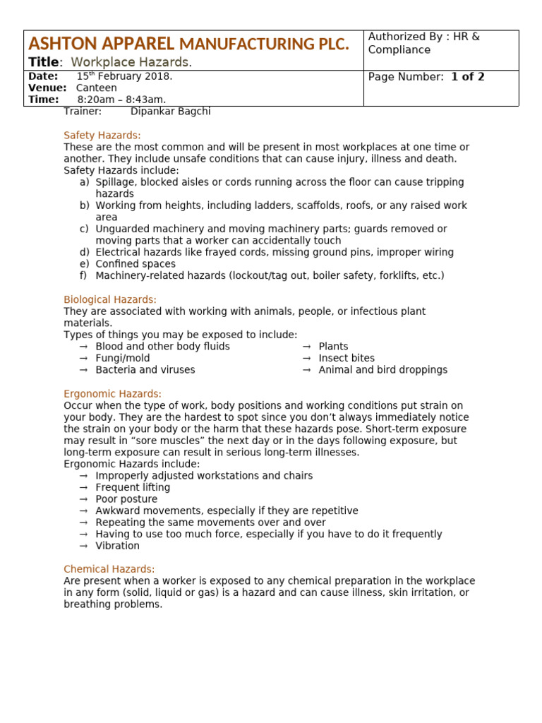 Workplace Hazards Training | PDF | Hazards | Occupational Safety And Health